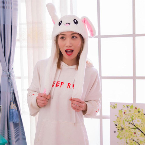 Pehmo Moving Bunny Movable Ears Hat Cap Lämmin talvilahja - korkea laatu White Rabbit