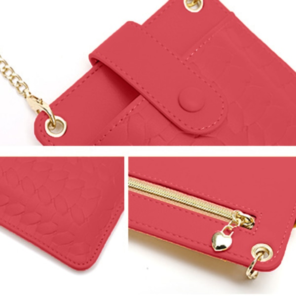 Mobiltelefon messenger bag PU plånbok axelväska plånbok med - on stock red