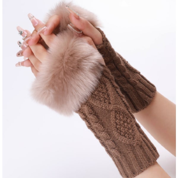 handskar Pälsfodrade varma armärmar Vantar Stickade fingerlösa - spot försäljning Khaki