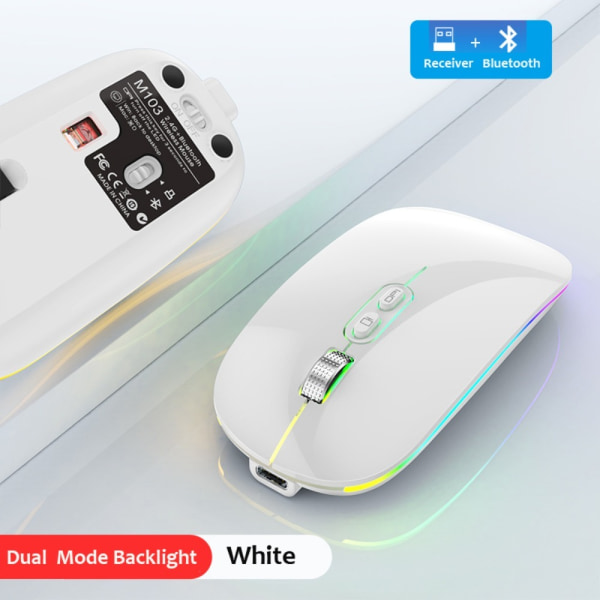 2,4G trådlös mus Typ-C Uppladdningsbar VIT - spot försäljning white