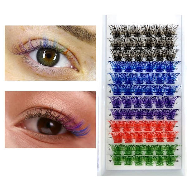 72 klusteria yksittäisiä ripsiä Colorful 10MM - varastossa 10mm