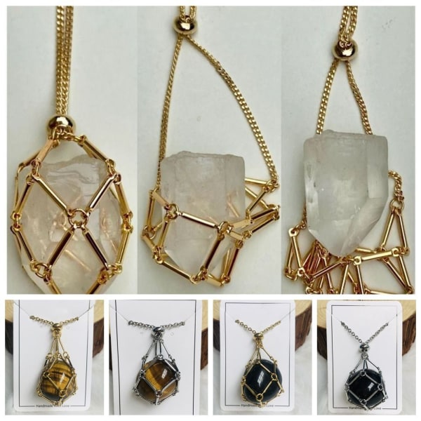 Crystal Holder Cage Necklace Crystal Net Metal Halsband SILVER - spot sales Silver Black Obsidian-Black Obsidian