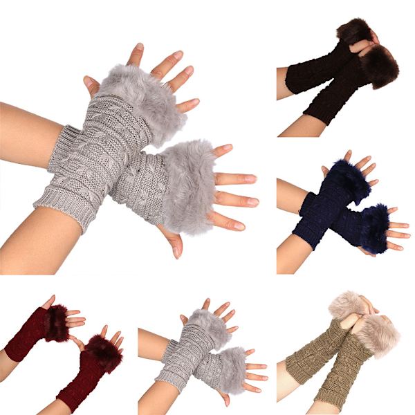 Kvinnor Vinter varma armarmar Stickade fingerlösa handskar - high quality Light Gray