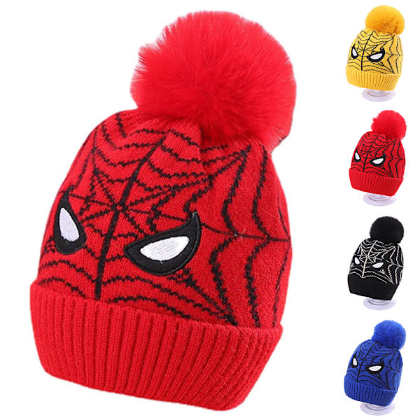 Spiderman neulottu hattu lapsille talvihattu Pompom Thick cap - spot-myynti red