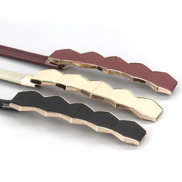 Geometriskt metall elastiskt bälte Tunt skinny midjeband BEIGE - on stock beige