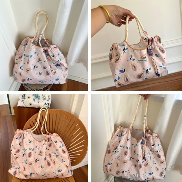 Flower Handbag Print Ostoskassit VALKOINEN 28X19.5CM - varastossa white 28x19.5cm