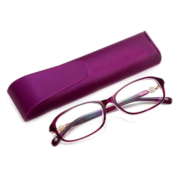 Anti-blått ljus Läsglasögon Fyrkantiga glasögon LILA - on stock Purple Strength 100