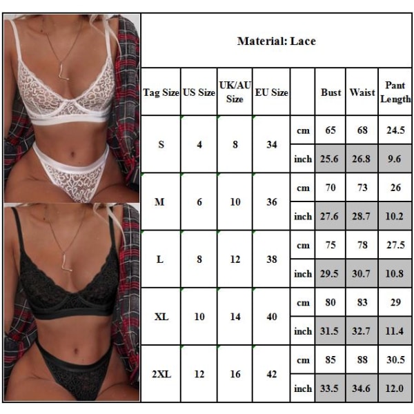 Damunderkläder Set Spets Top BH String Underkläder Sexig Push Up - high quality black XL