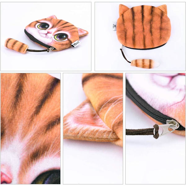 2 pack Cat Face Myntväska Dragkedja Case Plyschpåse - spot försäljning