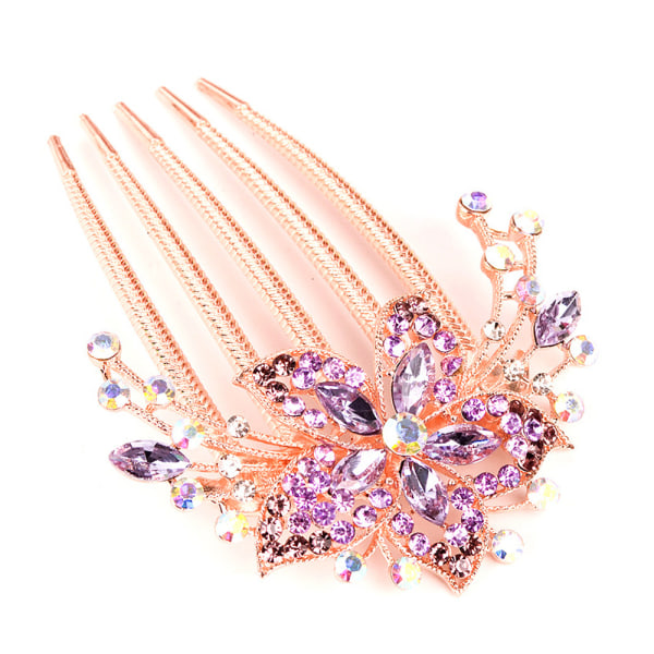 Bröllop Diamante Kristall hår kamnålar Clips Brudtillbehör - stock purple