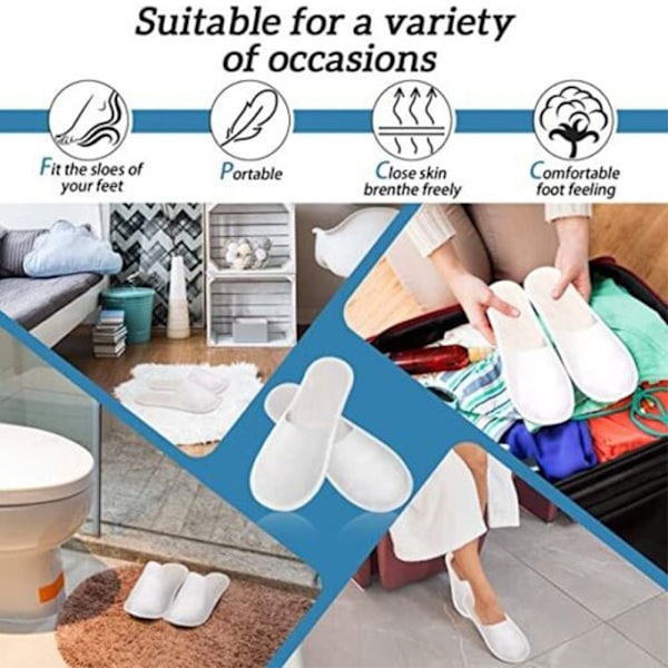 10 par engångstofflor Hotel Tofflor Spatofflor - on stock white