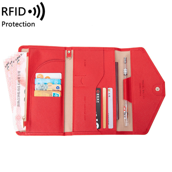 Reseplånbok Läder Passhållare Svart resedokumentplånbok med 8 kiter RFID-blockerande cover Kortfack Smal plånbok - spot försäljning red