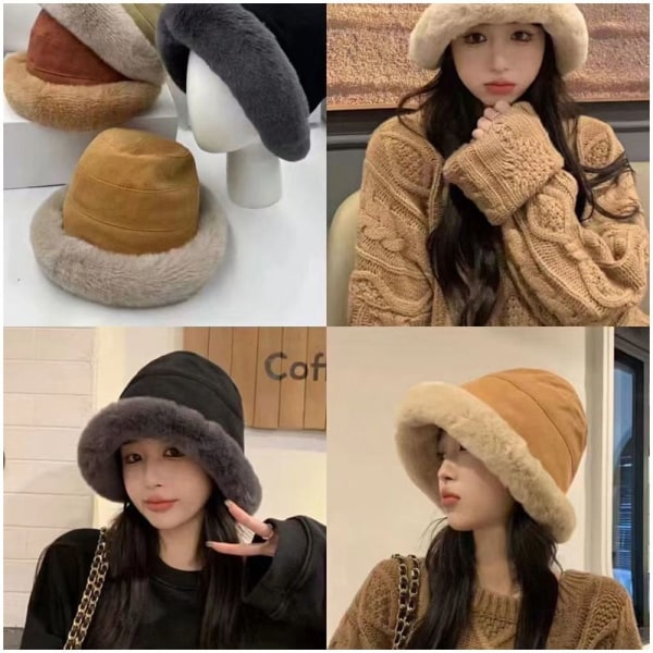 Kvinder Vinter Bucket Hat Faux Fur Warm Fisherman Cap - high quality
