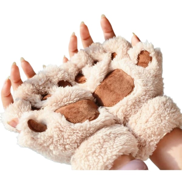 Flickvarma handskar Plysch Half Finger Bear Claw Vantar - stock Beige