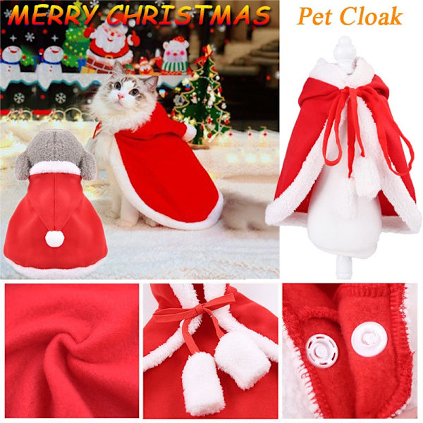 Christmas Pet Cat Dog Cloak Red Hat Christmas Dress Up Cat Cloak - on stock M