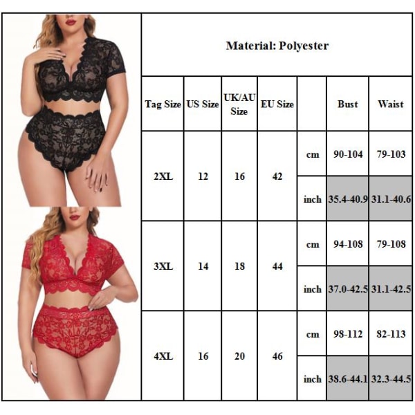 Seksikkäät naisten alusvaatteet Lace Plus läpinäkyvät rintaliivit G-String stringit - laadukkaita red 3XL