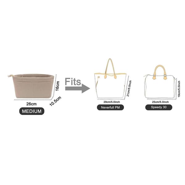 Felt Insert Bag Make up Organizer KHAKI - varastossa khaki