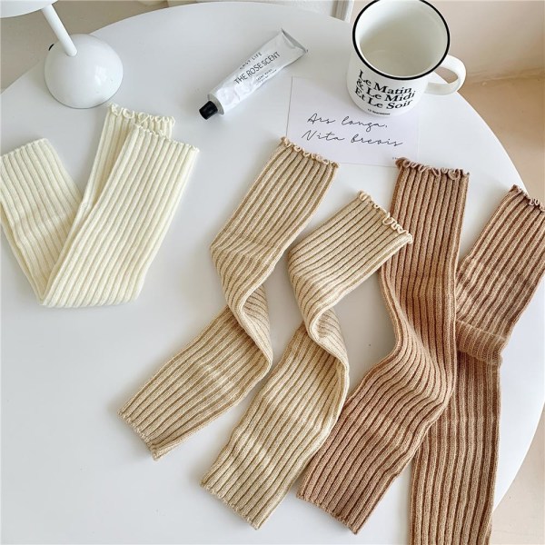 Ribbineulotut sääreenlämmittimet Y2K jalkalämmittimet KHAKI - varastossa Khaki