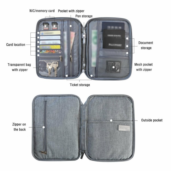 Familjens researrangör Passdokumenthållare RFID-kortficka Grey 25.5cm*18.5cm