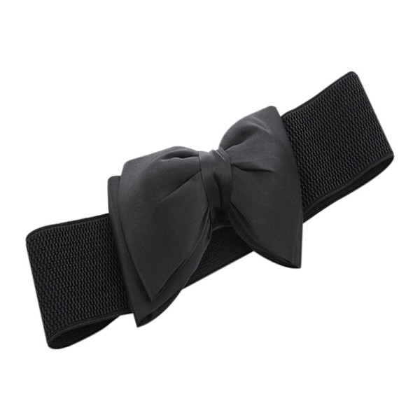 Brett elastiskt bälte Bowknot chiffong midjeband SVART - stock black
