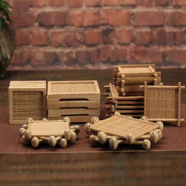 3 kpl Cup Food Bamboo Coasters - varastossa D2