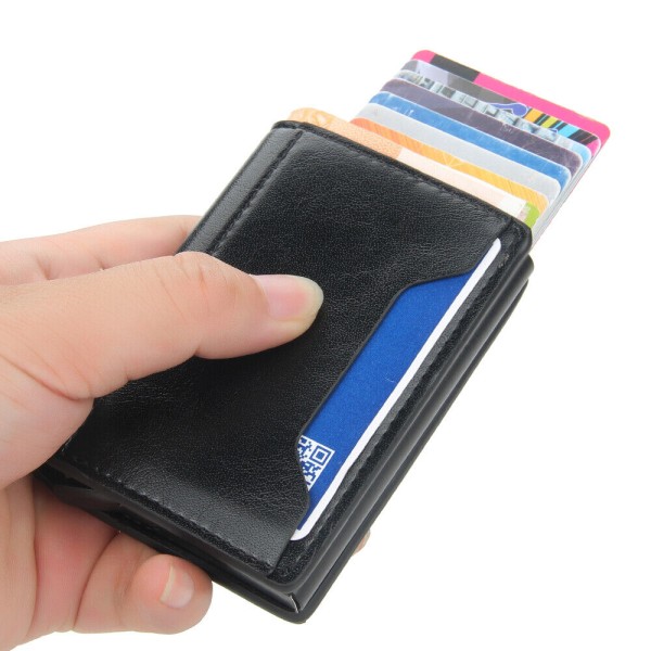 Män mens rfid blockerar pop-up läder plånbok smala kreditkorts - on stock Brun