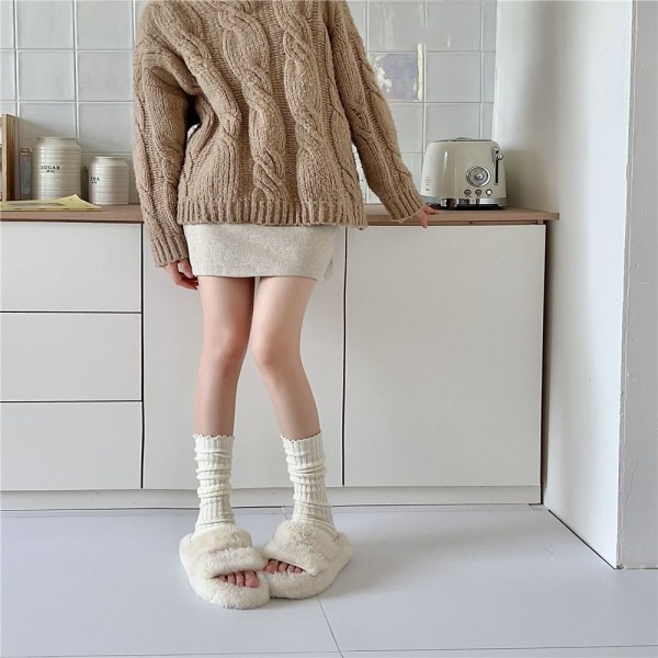 Ribbineulotut sääreenlämmittimet Y2K jalkalämmittimet KHAKI - varastossa Khaki