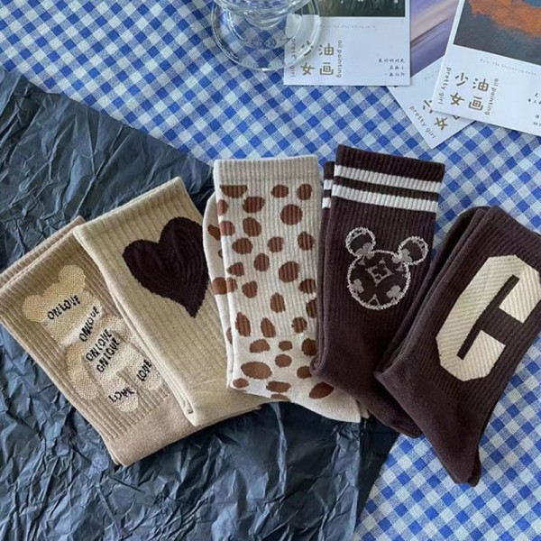 Vintage bruna strumpor kvinnor e Bear Polka Dots Letter Heart P - spot sales A1