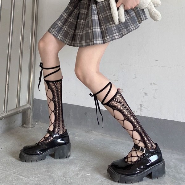 Mesh Strap Calf Socks MUSTA 1 - spot-myynti Black 1-1