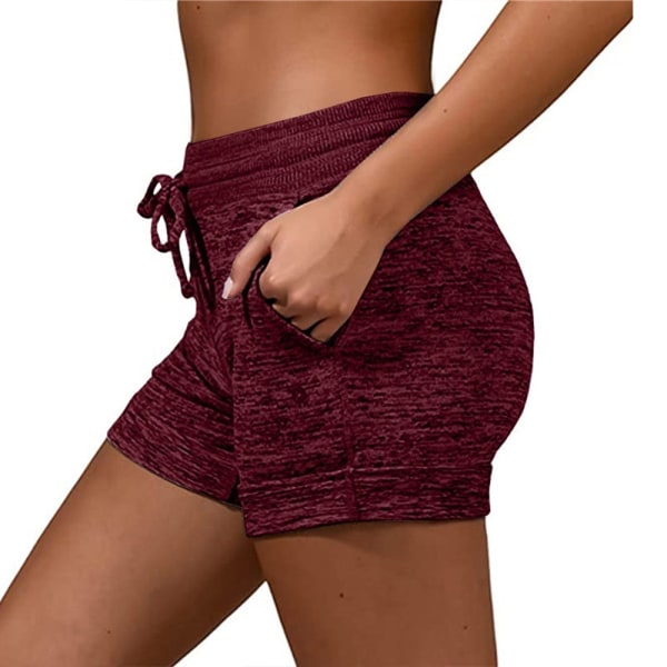 Damer sommarshorts med elastisk midja Casual Sport Beach Yoga Byxor - high quality wine red 5XL