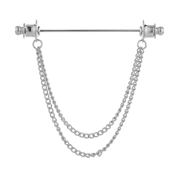 Krage Bar Pin Tie Brosch SILVER DUBBEL KEDJA - on stock Silver Double Chain-Double Chain
