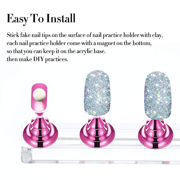 Nageltips Hållare Akryl Nail Art Practice Stativ Magnetisk - spot sales Metallrosa och silver 2 Set