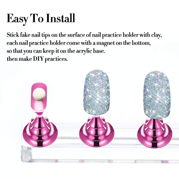 Nail tips Holder Akryyli Nail Art Practice Stand Magneettinen - spot-myynti Metallrosa och silver 2 Set