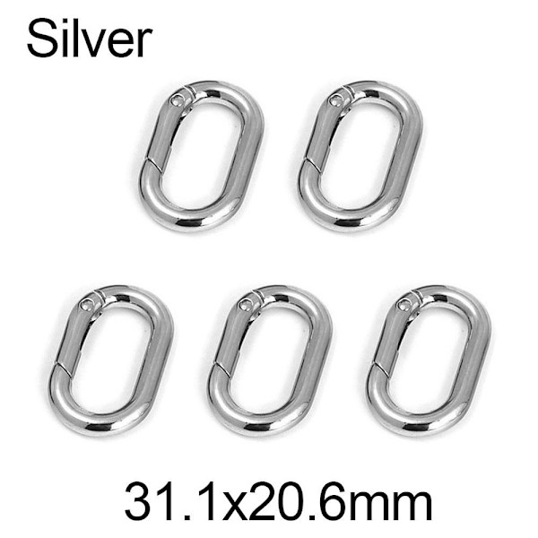 5st fjäder ovala ringar Väska Bältesspännen SILVER 31,1X20,6MM - spot försäljning Silver 31.1x20.6mm