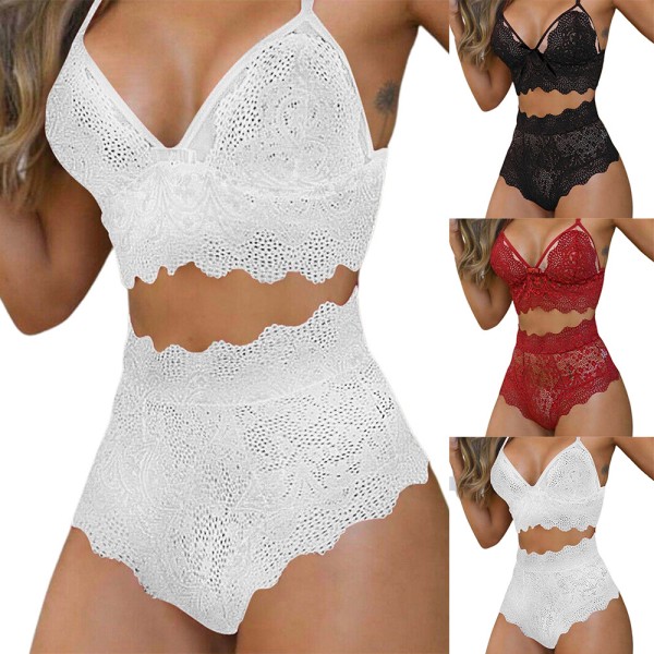 Naisten muoti Sexy Lace Alusvaatteet Set Bra Top String Alusvaatteet - varastossa wine red L