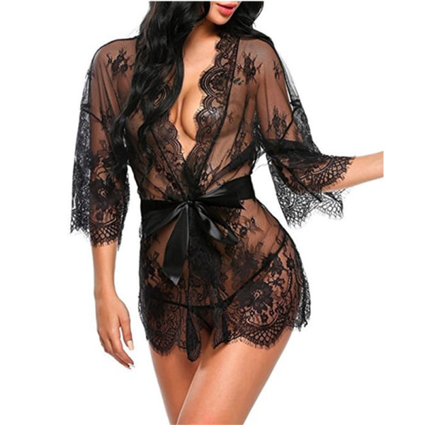 Nymode damunderkläder kostym Sexig spets nattlinne pyjamas - stock black 3XL