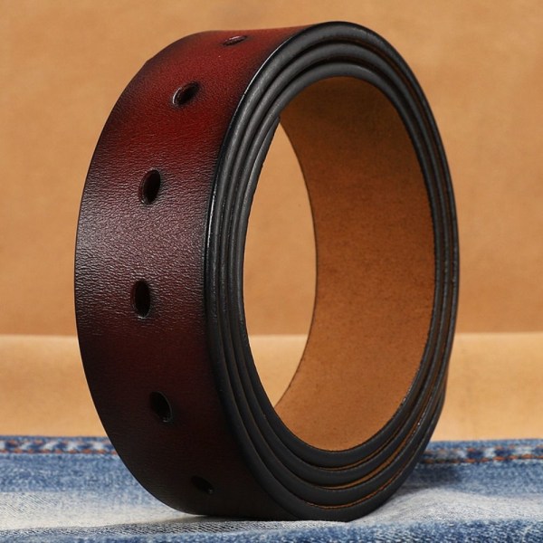 Äkta läderbälte utan spänne gördel - stock 03 Brown 3.8cm