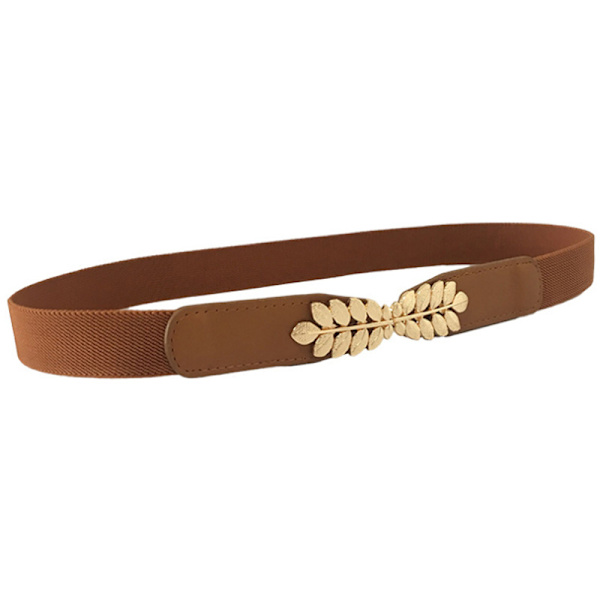 Tunn elastisk stretch Cinch Leaf midjebälte kvinnors klänningar - spot sales camel