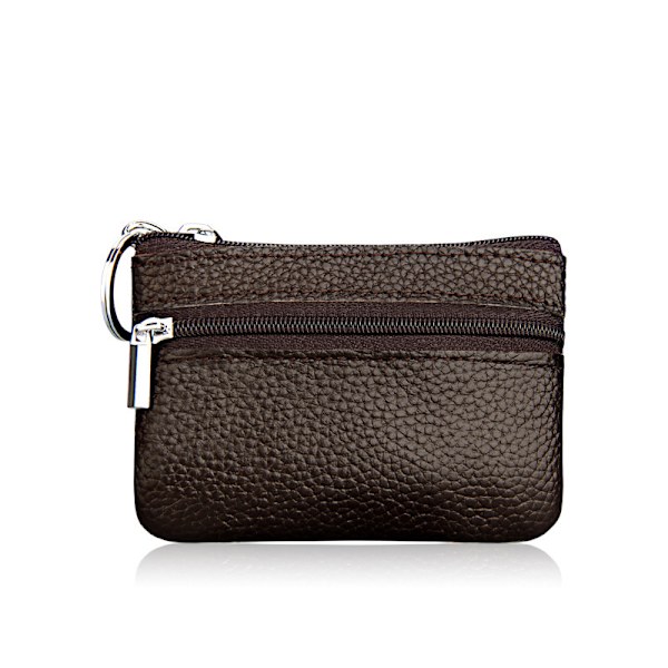 Läder liten mini plånbok Korthållare Myntväska med nyckelring - on stock Kaffe 10x7cm