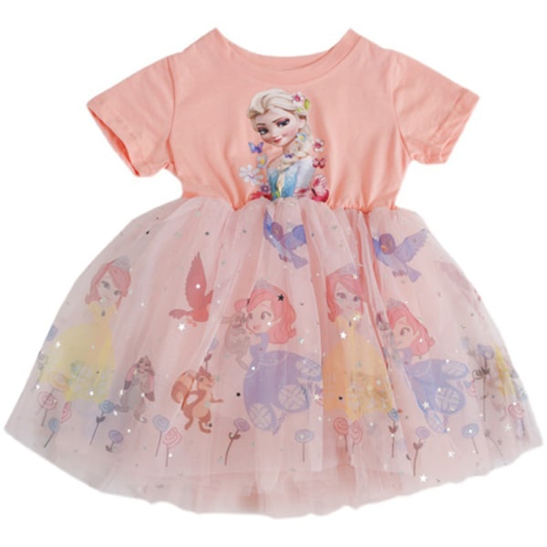 Frozen Elsa Princess Girl Spets Rainbow Födelsedagsfest Barnklänning - on stock pink 90cm