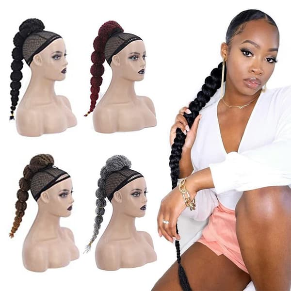 Long Braided Ponytail Extension Bubble Ponytail Braid LIGHT - spot sales Light Brown&Gold 4-4