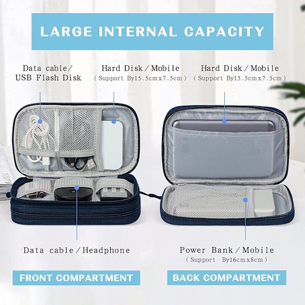 Electronic Organizer, Travel Cable Organizer Bag, Tummansininen - korkea laatu