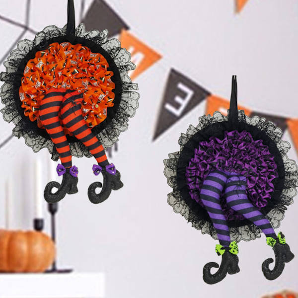 Kreativ Halloween Häxa Ben Design Krans Rustik Enkel Inredning - on stock purple
