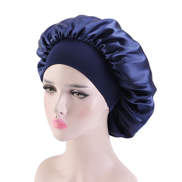 Fashion Big Size Satin Silk Bonnet Sleep Night Cap Head Cover - high quality Blue