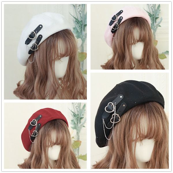 Gotisk Punk Basker Lolita Basker Hatt VINRÖTT - high quality