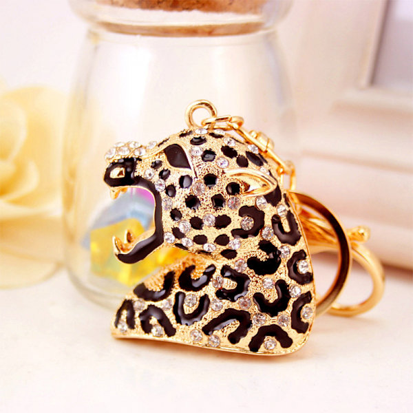 Söta djurnyckelringar för kvinnor Bling Leopard Head Nyckelring för flicka Handväska Väska eller bilhänge - stock