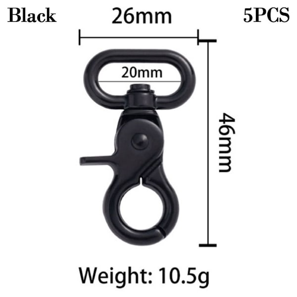 5st löstagbara Snap Hook Trigger Clips SVART 20MM - high quality Black 20mm