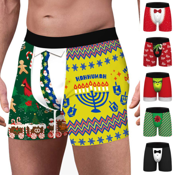 Miesten Sexy Christmas Xmas Boxer Alusvaatteet Party Sleepwear - spot-myynti E