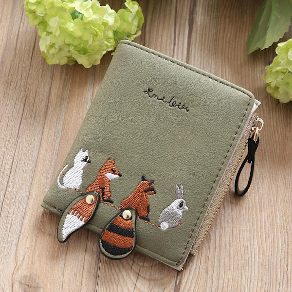 Fashion Animal Embroidery Thread Card Pieni lompakko - varastossa grey