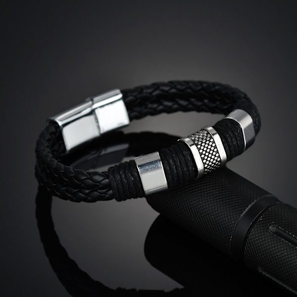 Punkarmband Läderarmband Flätad SVART - on stock